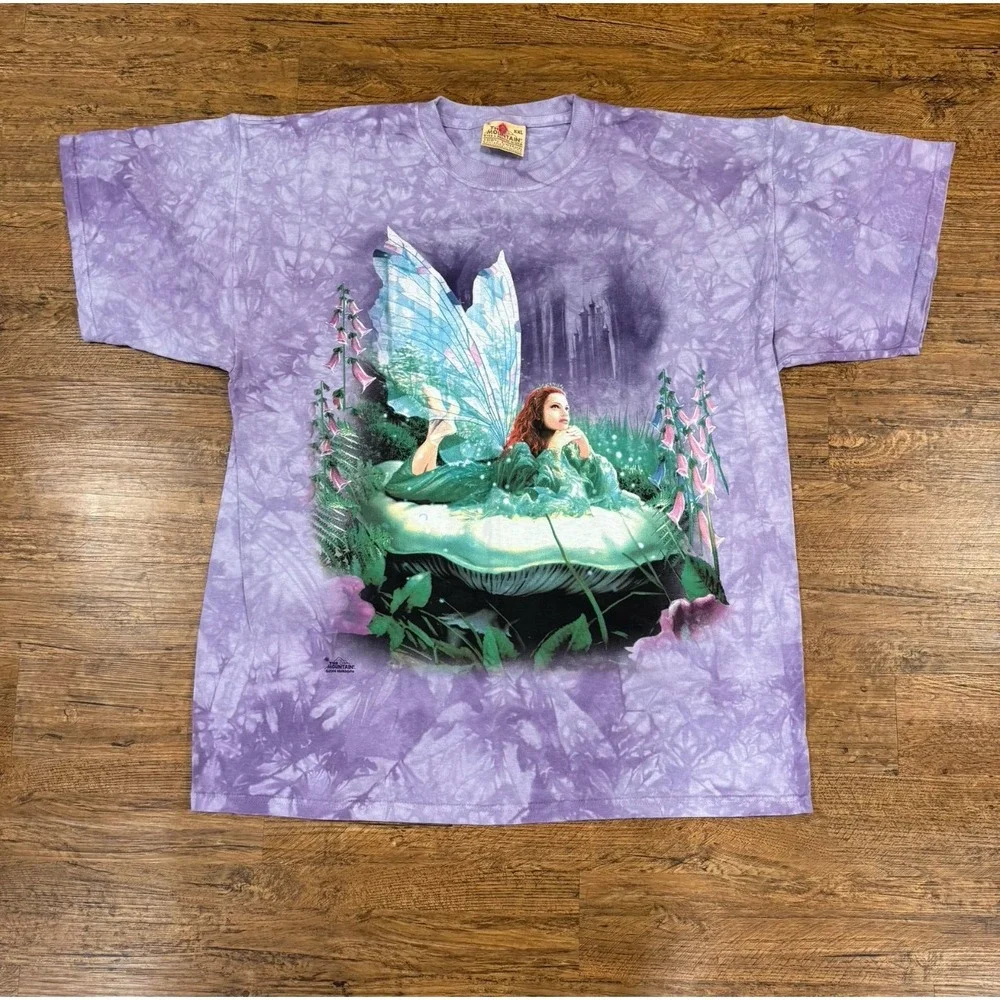 VTG Y2K The Mountain Purple Tie Dye Wood Butterfly Pixie Fairy T Shirt Men's 2XL